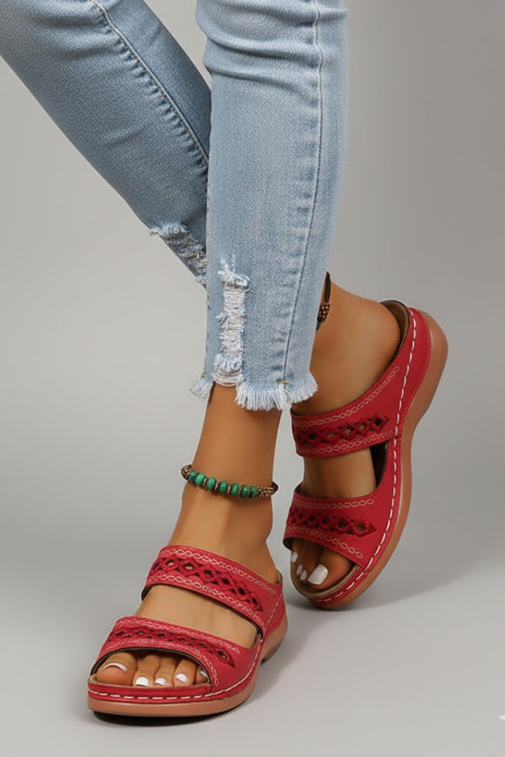 Harper Slide Sandals with Dual Straps and Decorative Cutouts