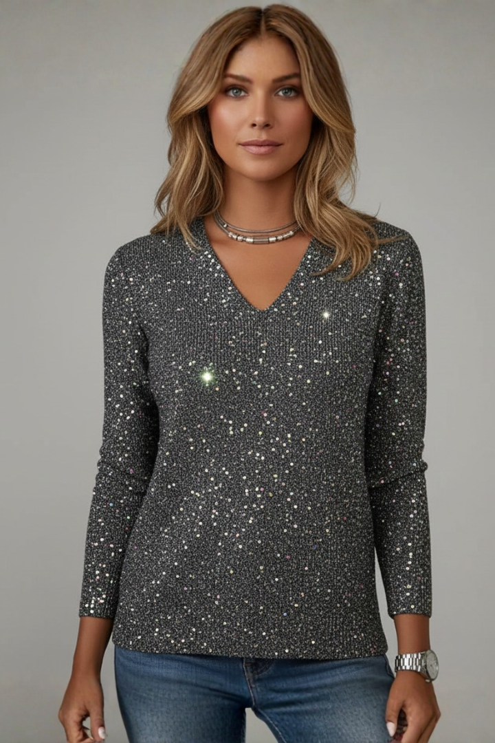 Maisie Sequin V-Neck Long Sleeve Sweater