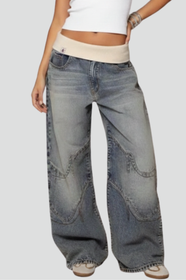 Catherine Casual Baggy Wide-Leg Denim Trousers