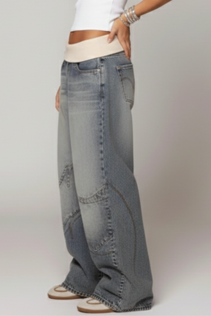 Catherine Casual Baggy Wide-Leg Denim Trousers