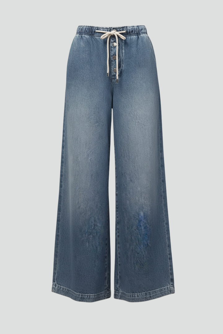 Lily Relaxed Wide-Leg Drawstring Denim Jeans