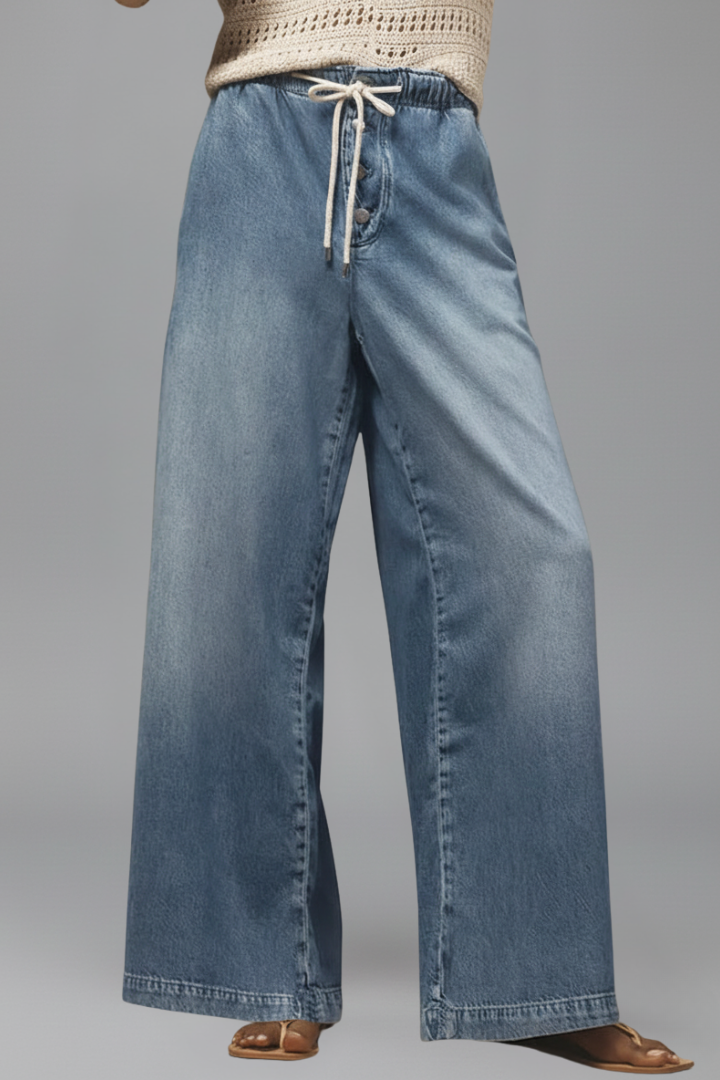 Lily Relaxed Wide-Leg Drawstring Denim Jeans