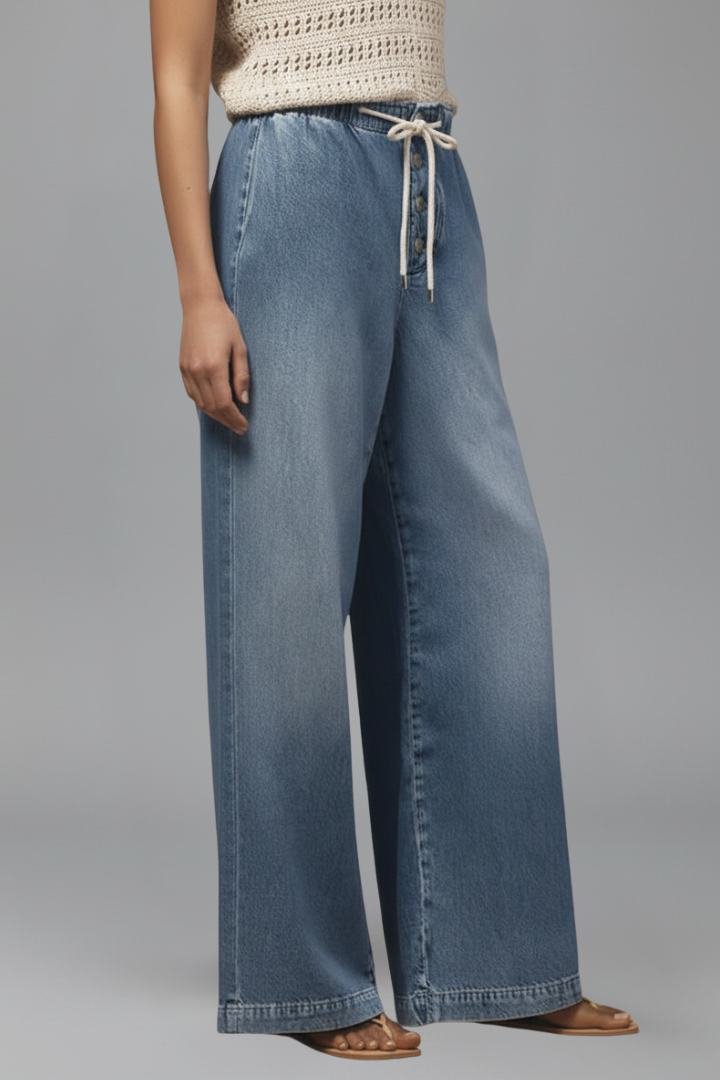 Lily Relaxed Wide-Leg Drawstring Denim Jeans