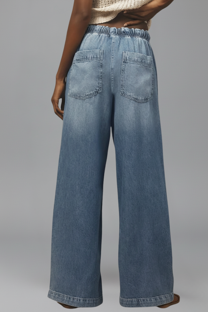 Lily Relaxed Wide-Leg Drawstring Denim Jeans