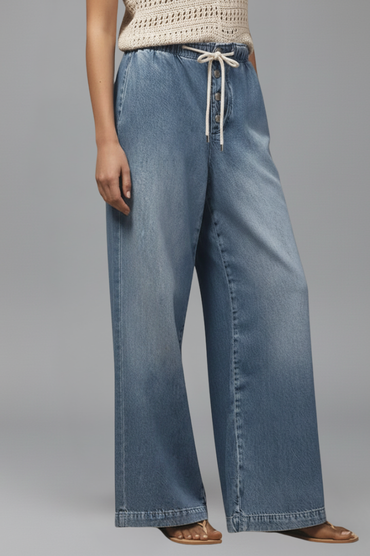 Lily Relaxed Wide-Leg Drawstring Denim Jeans