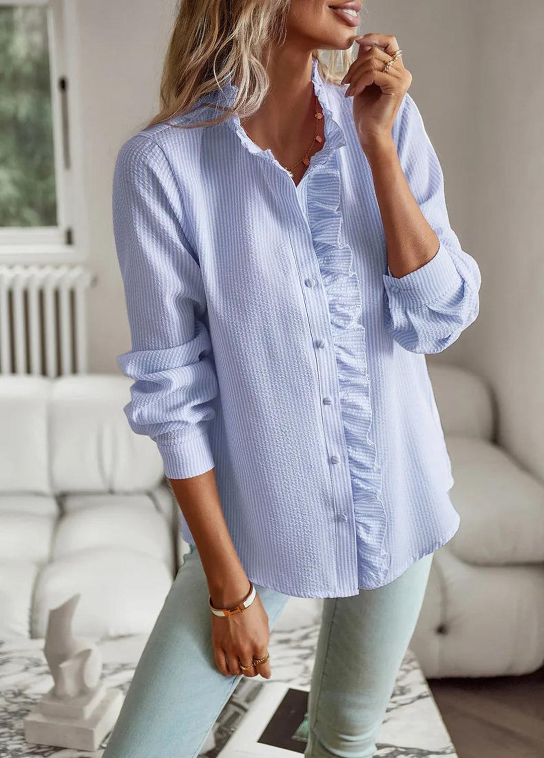 Elodie Ruffle Trim Cotton Blouse