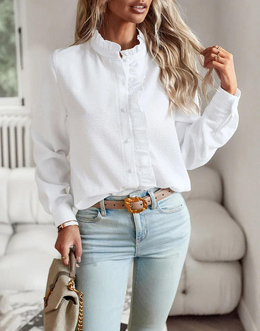 Elodie Ruffle Trim Cotton Blouse