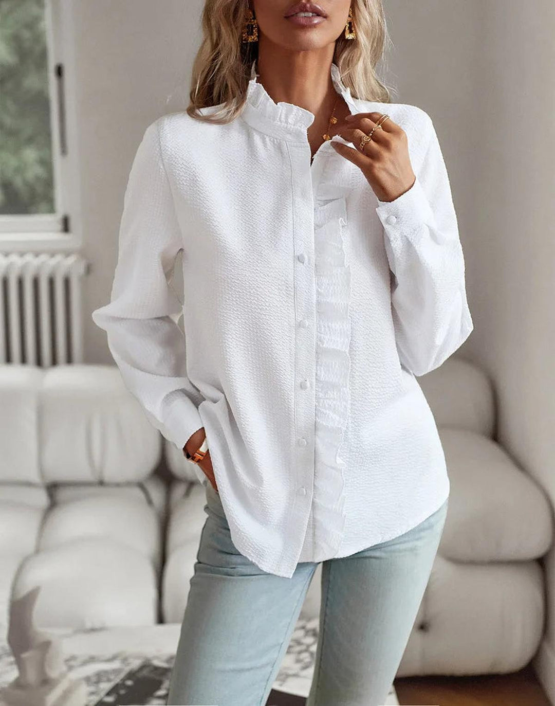 Elodie Ruffle Trim Cotton Blouse