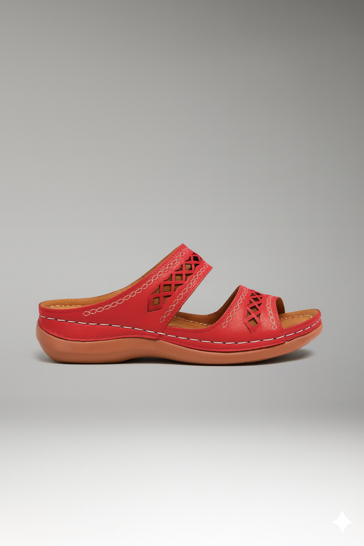 Harper Slide Sandals with Dual Straps and Decorative Cutouts