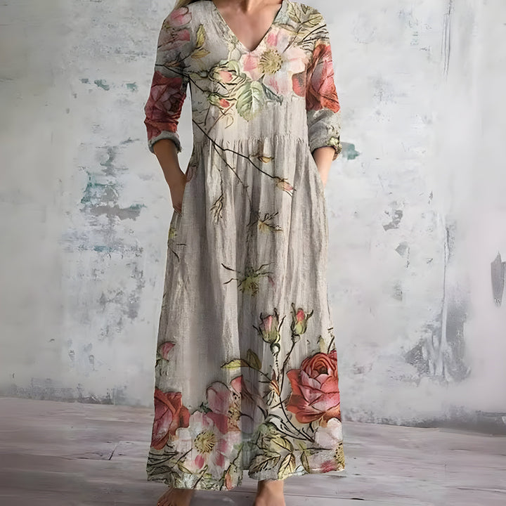 Eliana Flowy V-Neck Floral Summer Maxi Dress