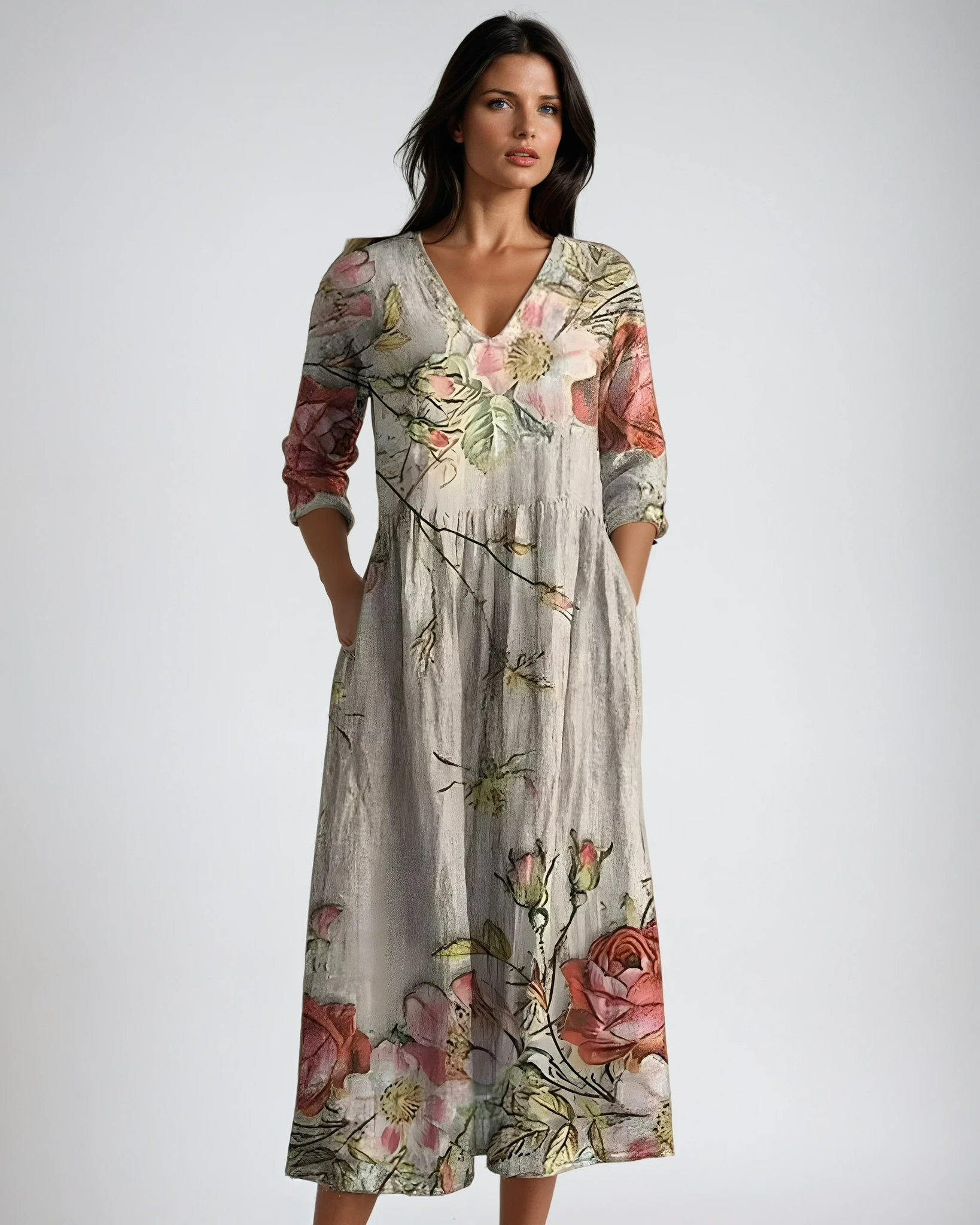 Eliana Flowy V-Neck Floral Summer Maxi Dress