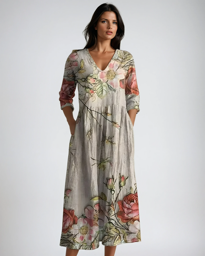 Eliana Flowy V-Neck Floral Summer Maxi Dress