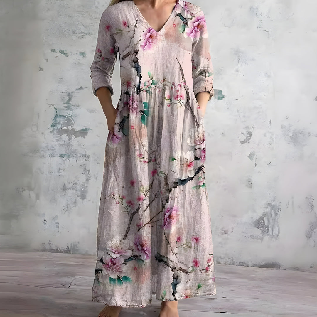 Eliana Flowy V-Neck Floral Summer Maxi Dress