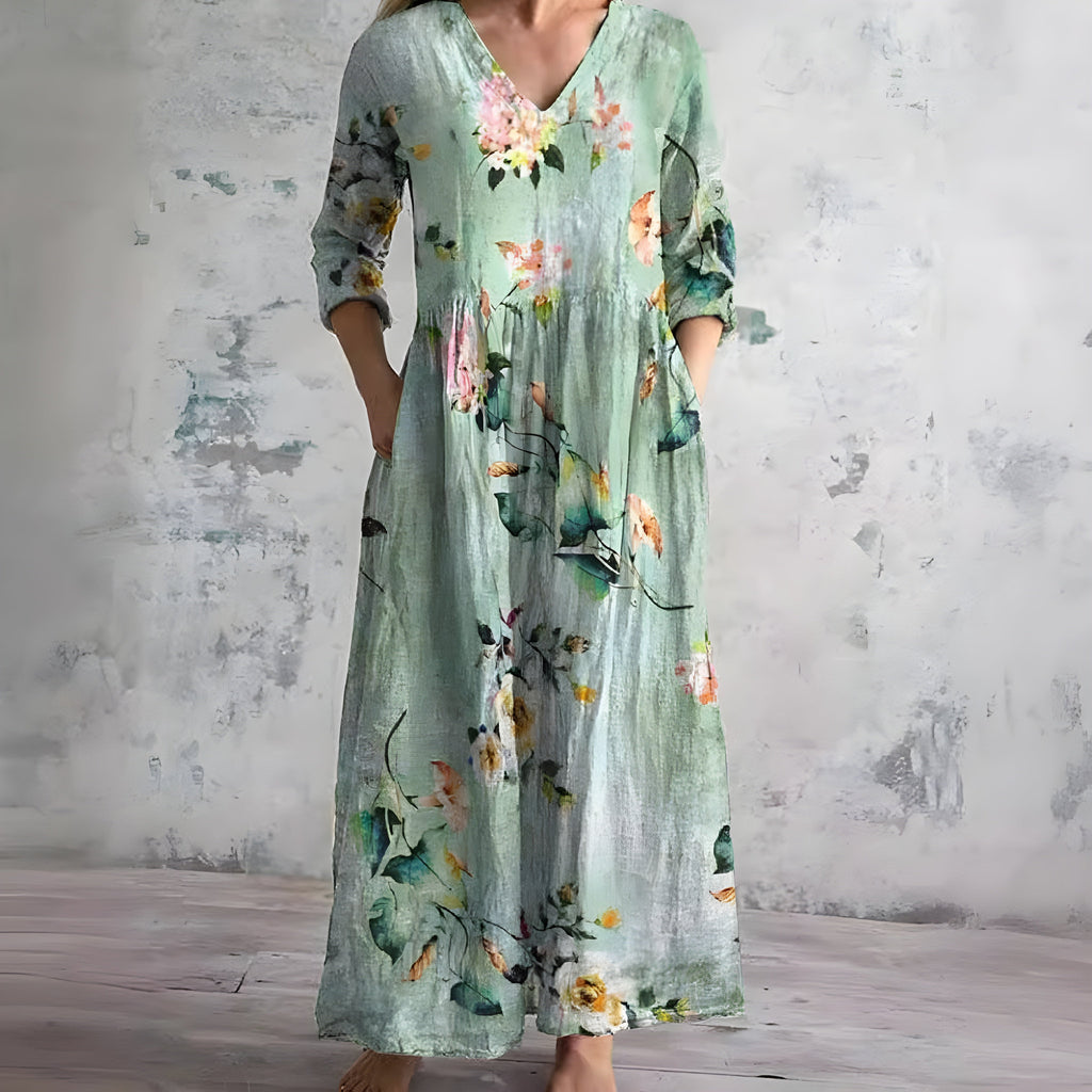 Eliana Flowy V-Neck Floral Summer Maxi Dress