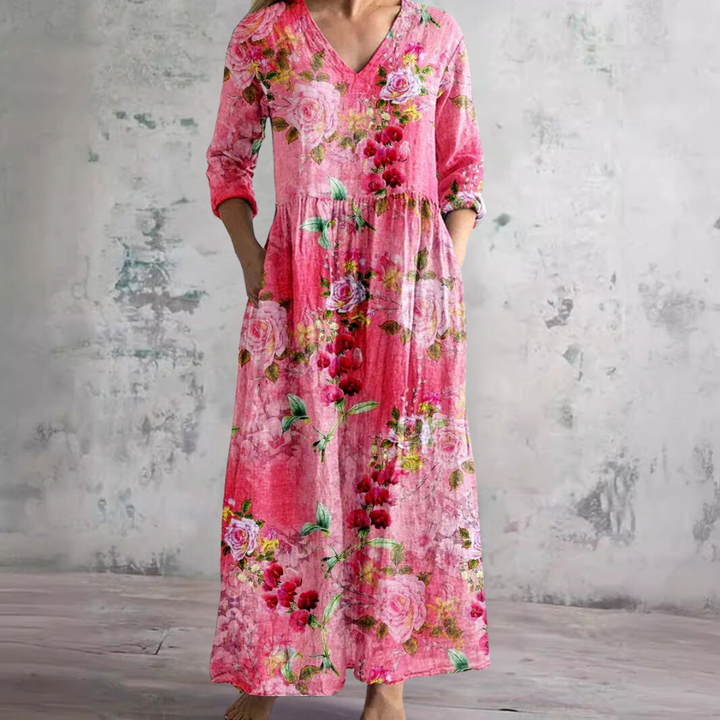 Eliana Flowy V-Neck Floral Summer Maxi Dress