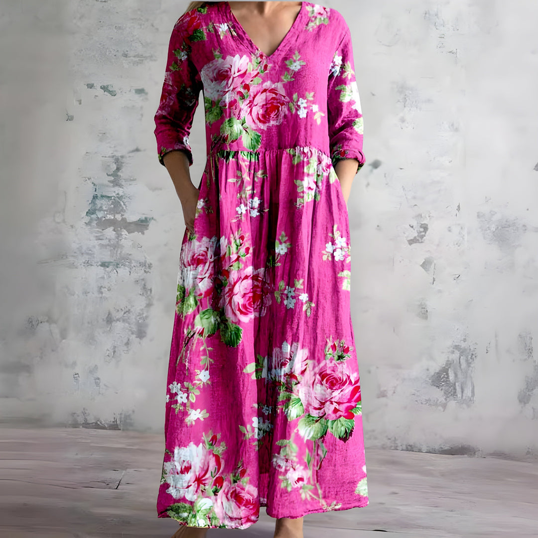 Eliana Flowy V-Neck Floral Summer Maxi Dress