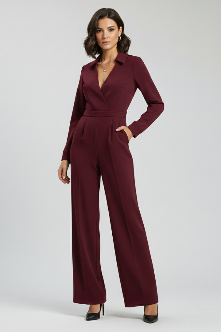 Ruby Collared Wide-Leg Tailored Jumpsuit