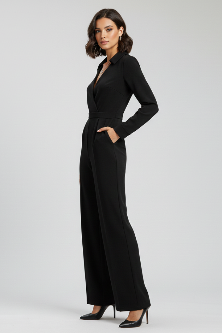 Ruby Collared Wide-Leg Tailored Jumpsuit