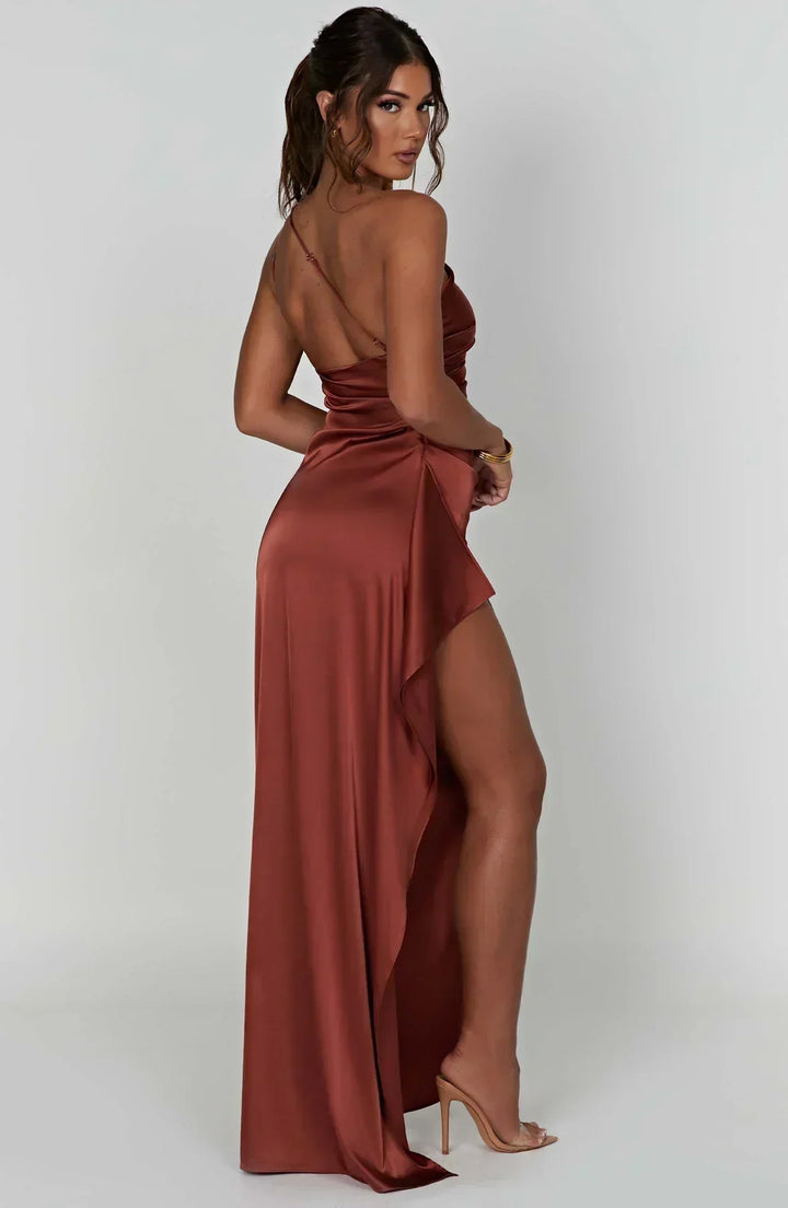 One-Shoulder Maxi Evening Dress with High Slit