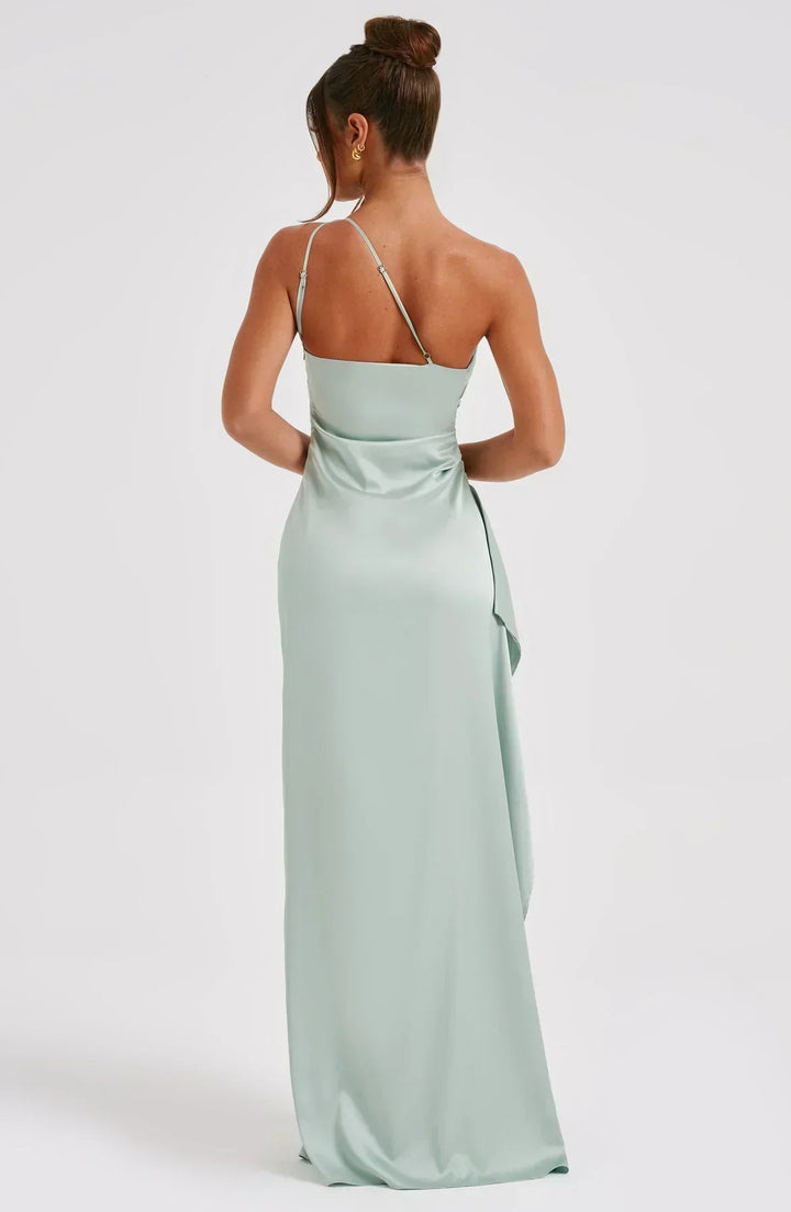 One-Shoulder Maxi Evening Dress with High Slit