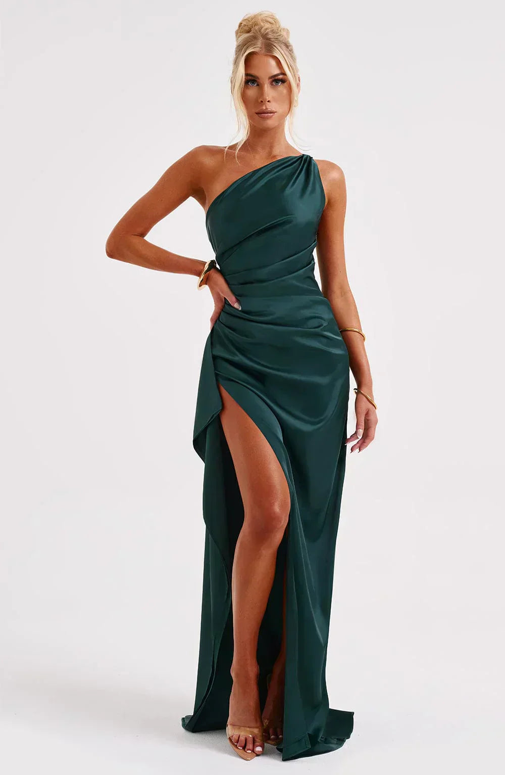 One-Shoulder Maxi Evening Dress with High Slit