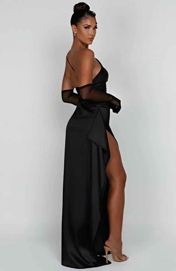 One-Shoulder Maxi Evening Dress with High Slit