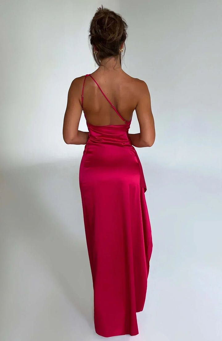 One-Shoulder Maxi Evening Dress with High Slit