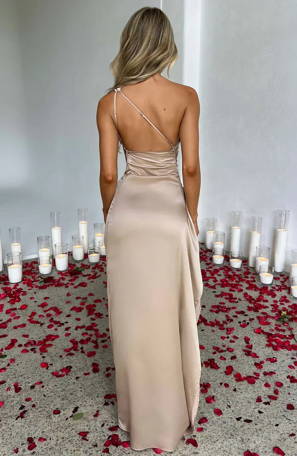 One-Shoulder Maxi Evening Dress with High Slit