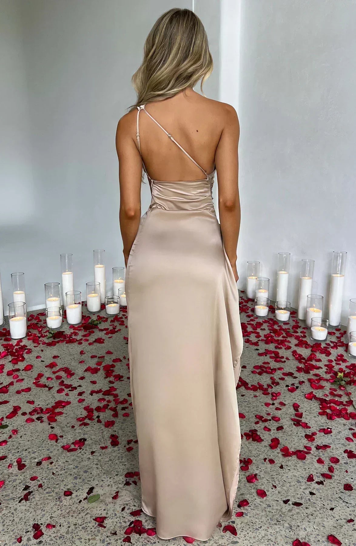 One-Shoulder Maxi Evening Dress with High Slit