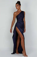 One-Shoulder Maxi Evening Dress with High Slit