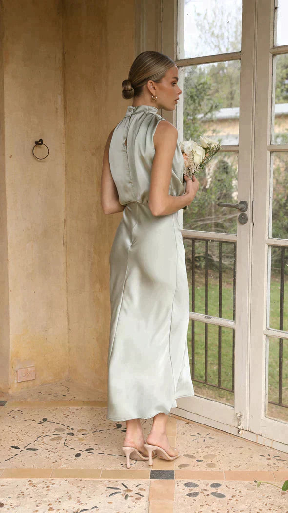 Johanna Elegant Halter Midi Dress with Draped Neckline