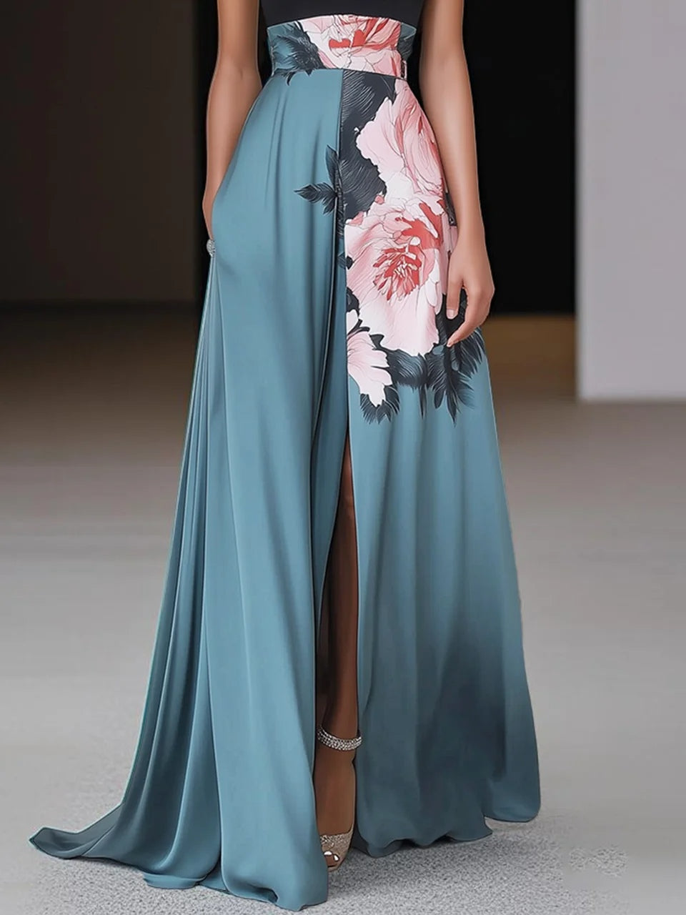 Janelle Floral Slit Sleeveless A-Line Maxi Dress