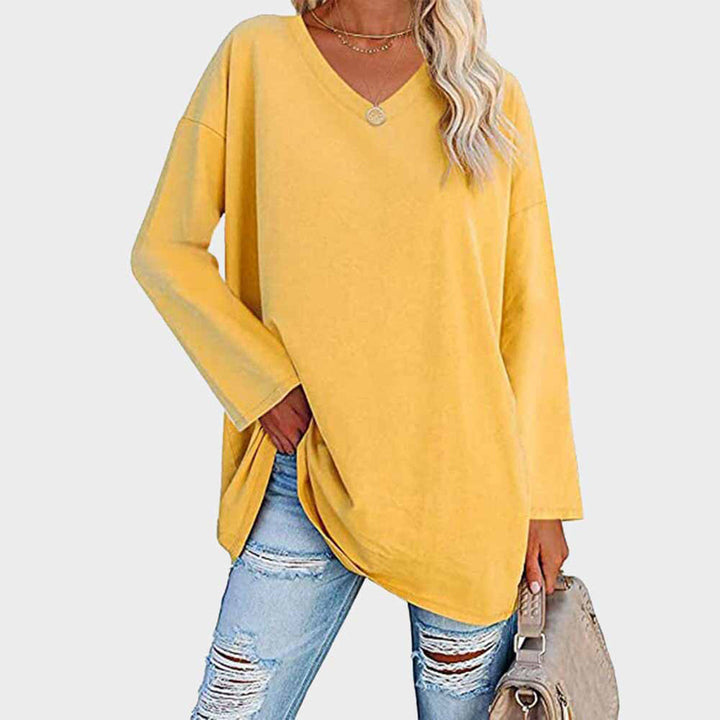 Mireva Loose V Neck Long Sleeve Top