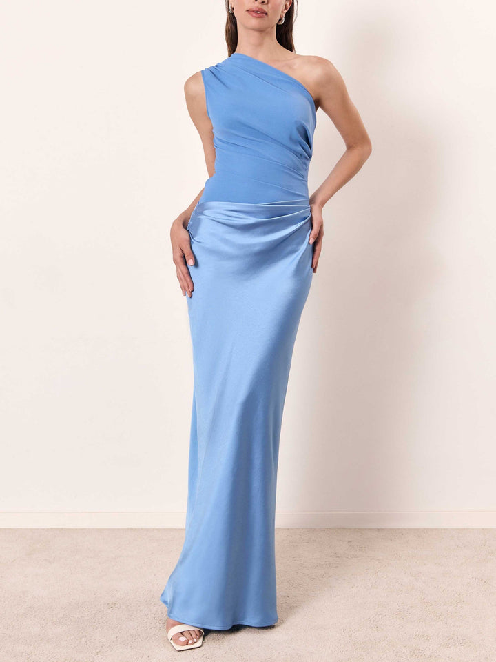 Anita Elegant One Shoulder Neck Pleated Party Maxi Dress