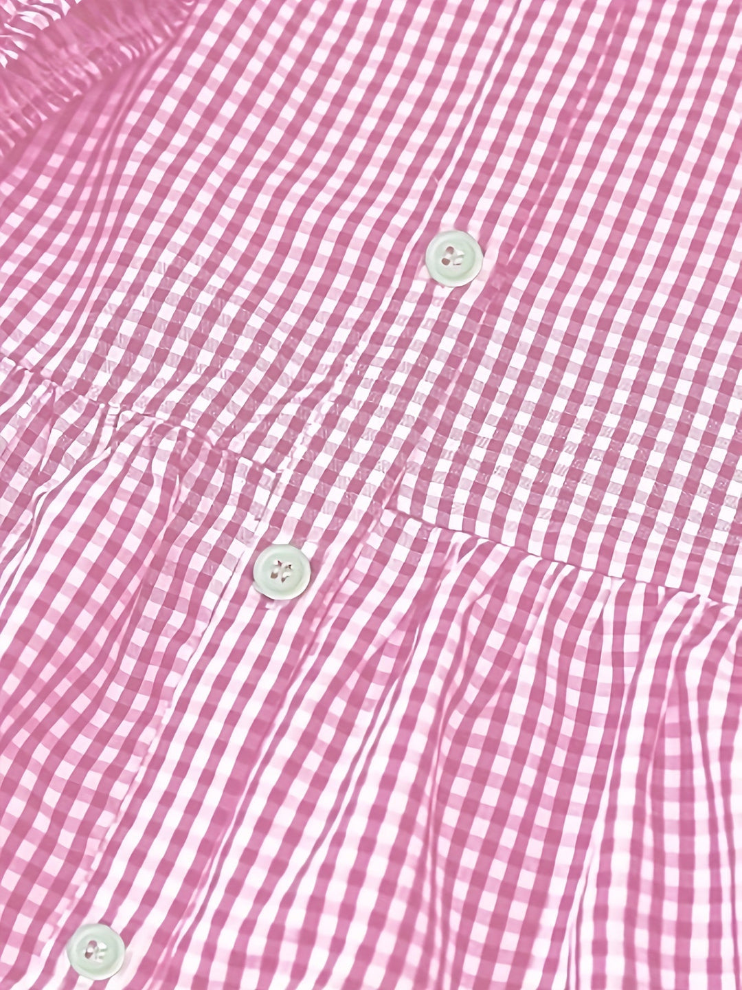 Gingham Striped Button-Down Summer Dress with Puff Sleeves