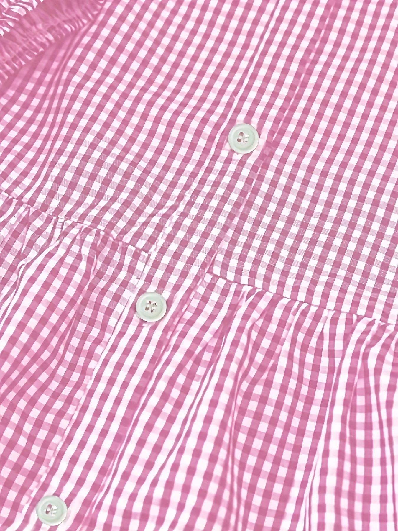 Gingham Striped Button-Down Summer Dress with Puff Sleeves