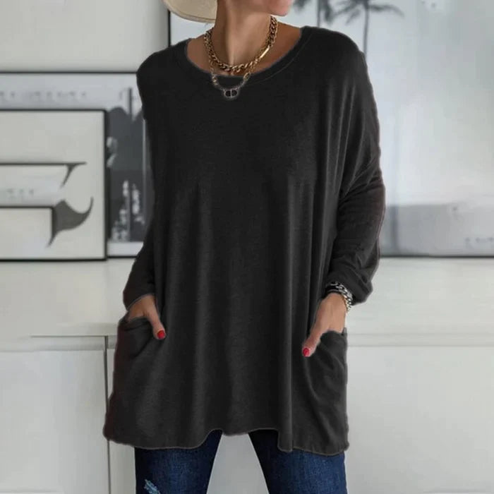 Maristelle Loose Fit Long Sleeve Tunic Top