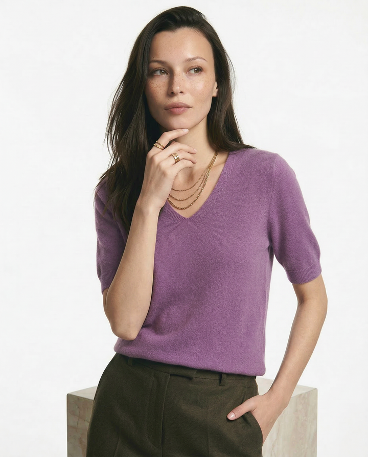 Lorena V Neck Merino Blend Knit Top