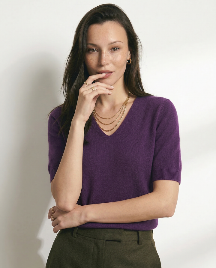 Lorena V Neck Merino Blend Knit Top