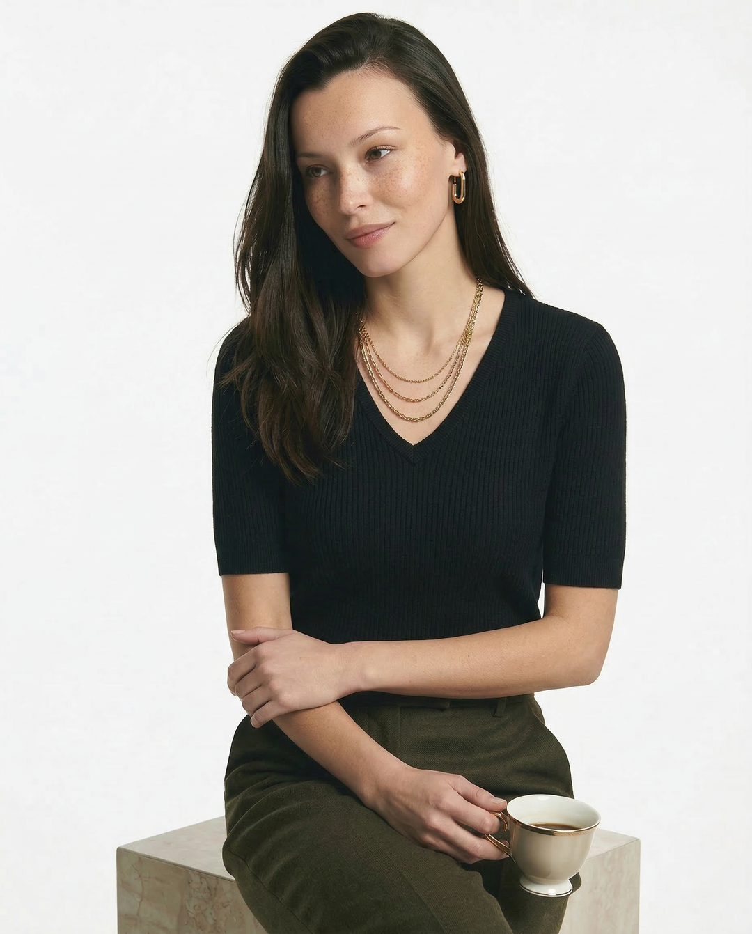 Lorena V Neck Merino Blend Knit Top