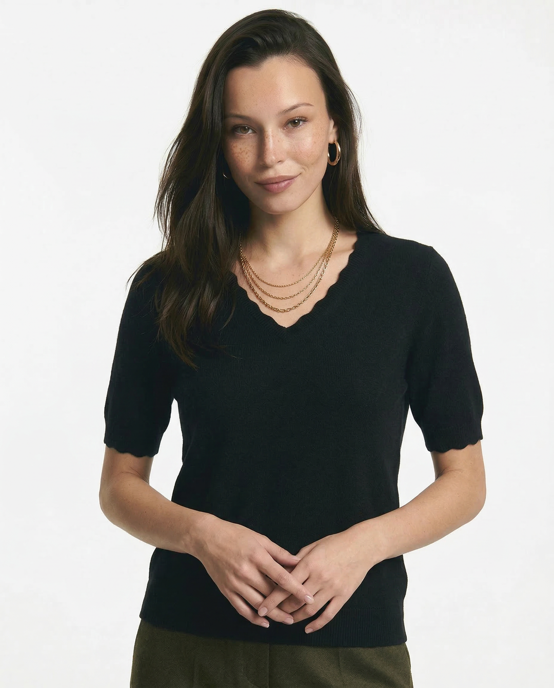 Lorena V Neck Merino Blend Knit Top