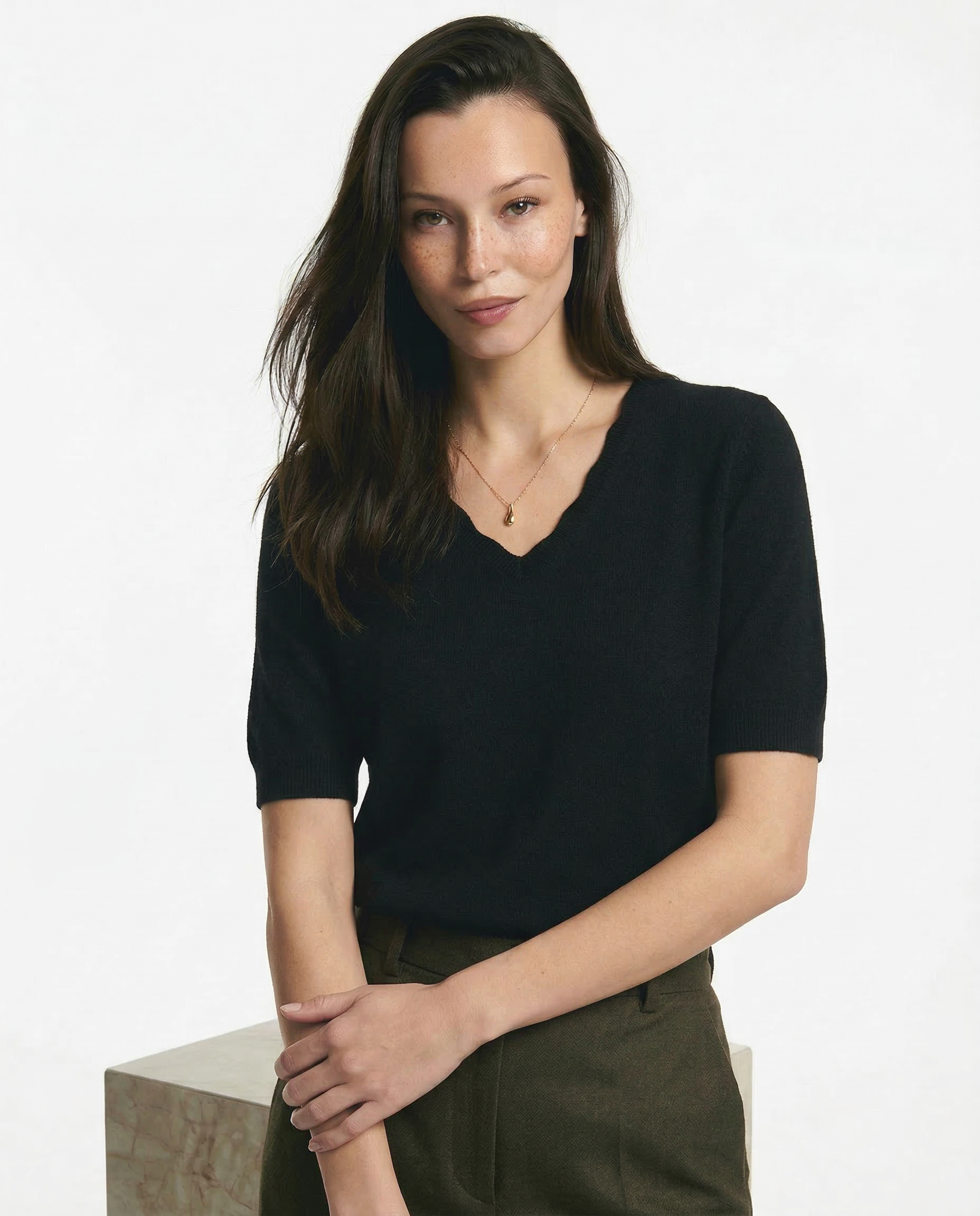 Lorena V Neck Merino Blend Knit Top