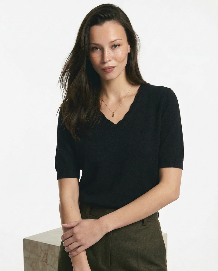 Lorena V Neck Merino Blend Knit Top
