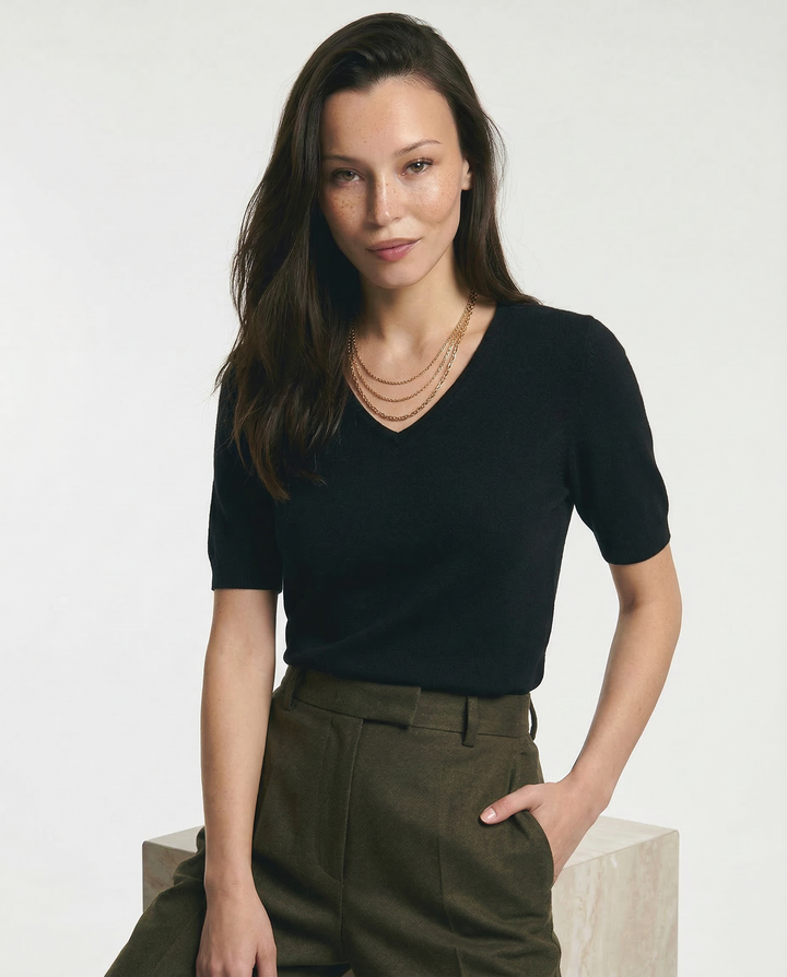 Lorena V Neck Merino Blend Knit Top