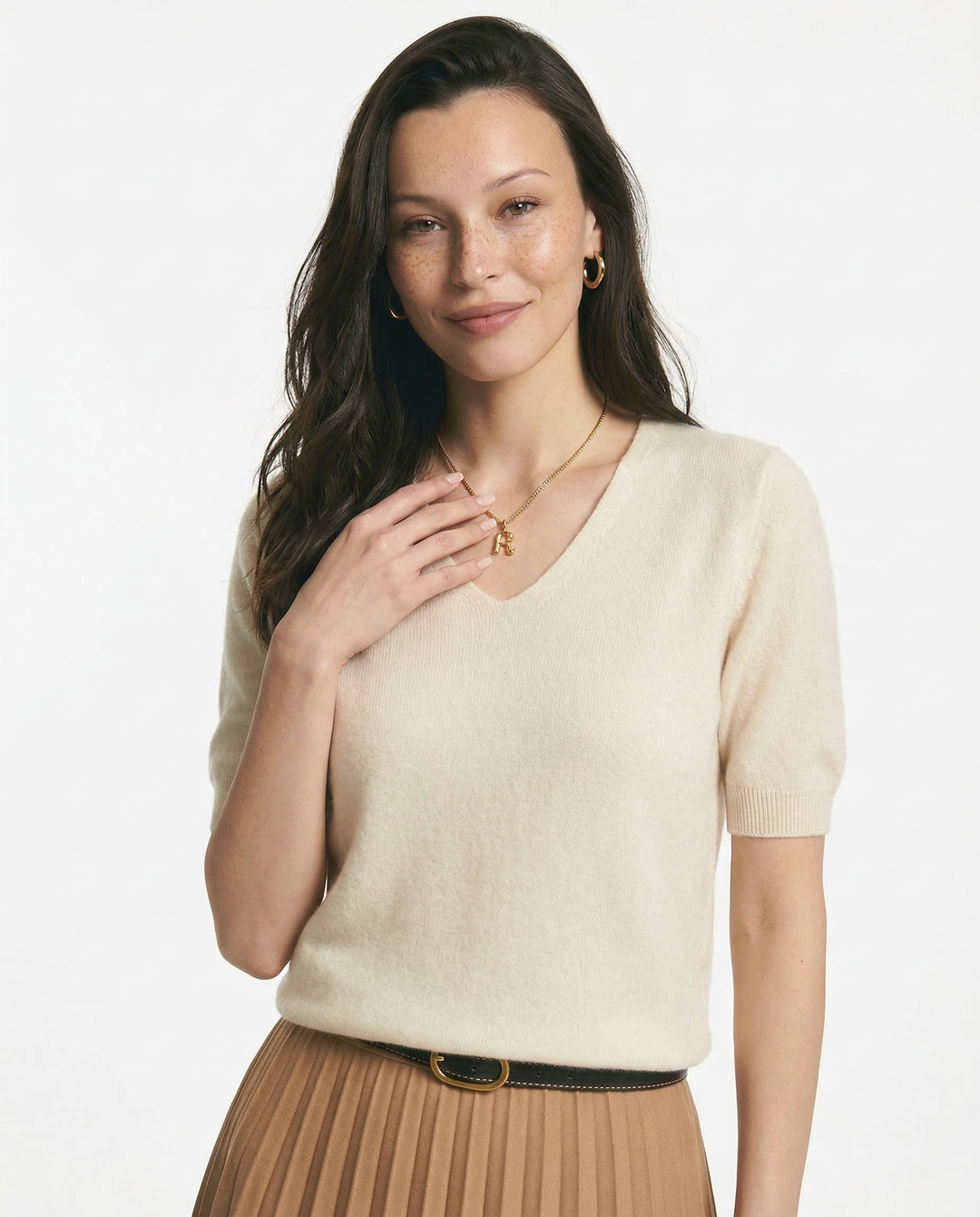Lorena V Neck Merino Blend Knit Top
