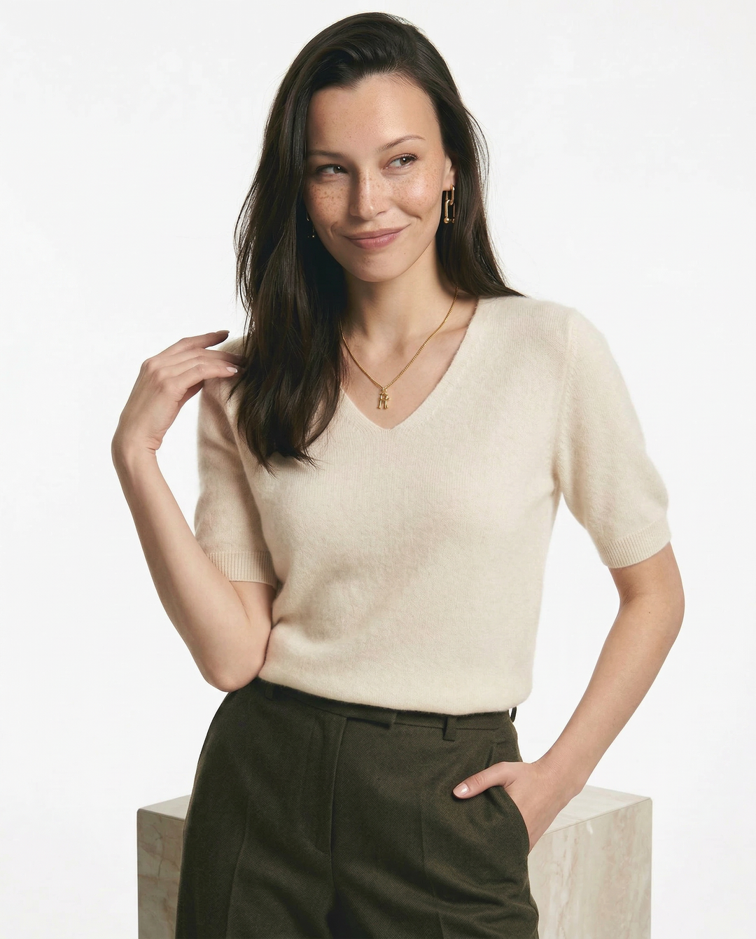 Lorena V Neck Merino Blend Knit Top