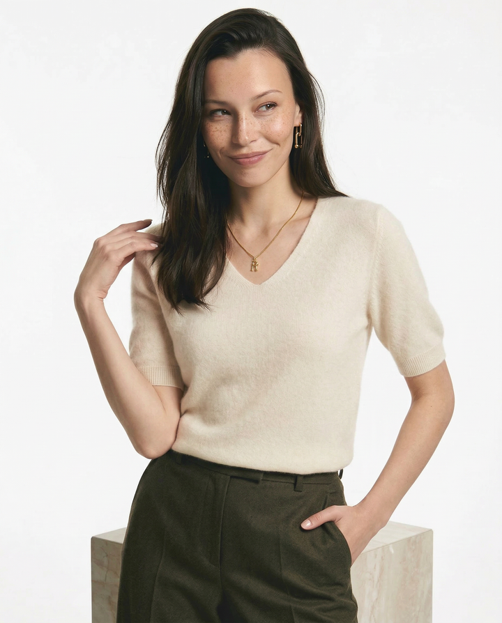 Lorena V Neck Merino Blend Knit Top