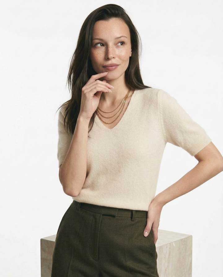 Lorena V Neck Merino Blend Knit Top
