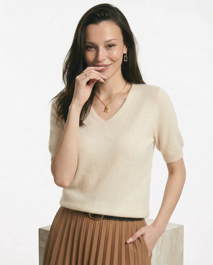 Lorena V Neck Merino Blend Knit Top