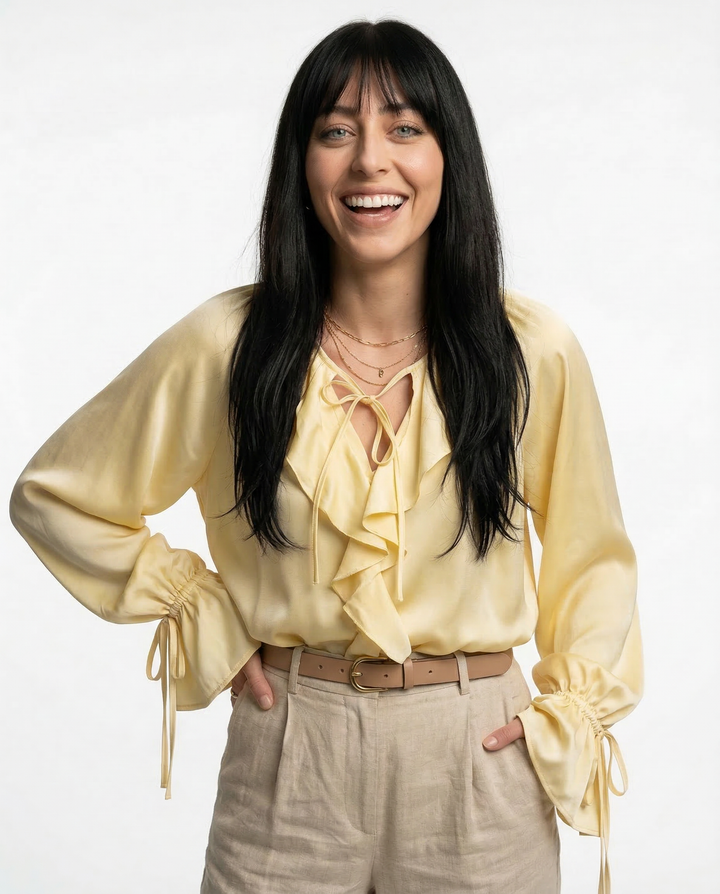 Serelina Satin Ruffle Tie Blouse